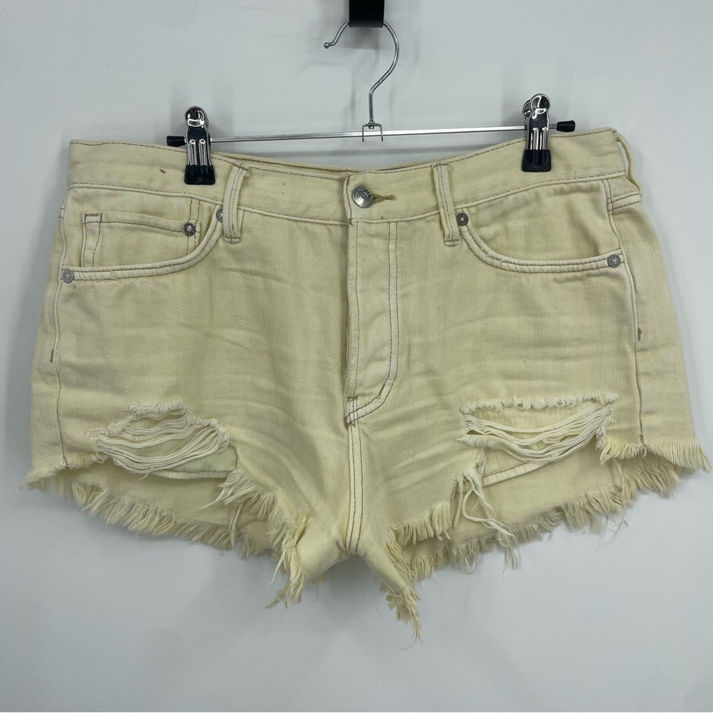 Women’s Distressed High-Rise Cream Denim Shorts
